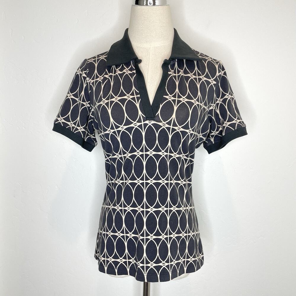 Municipal Enduro Stretch Polo Shirt Womens Small Court Geo Gray Open Back